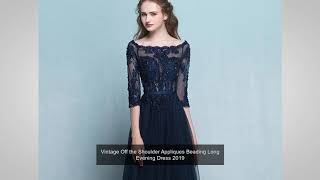 Vintage Off the Shoulder Appliques Beading Long Evening Dress 2019