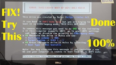 ERROR : BIOS / LEGACY BOOT OF UEFI - ONLY MEDIA || How To Fix Dell BIOS Systems Secure Boot