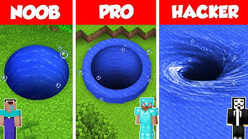 WATER TUNNEL BASE PIT HOUSE BUILD CHALLENGE - NOOB vs PRO vs HACKER / Minecraft Battle Animation