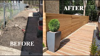 DIY Horizontal Cedar Fence & Modern Wood Plank Walkway