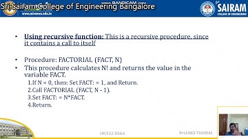 LectureVideo 18CS32  Module 2  recursive function -Factorial- Reji Thomas