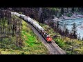 Massive canadian trains snaking thru the canyon  roaring emd  smoking foreign power