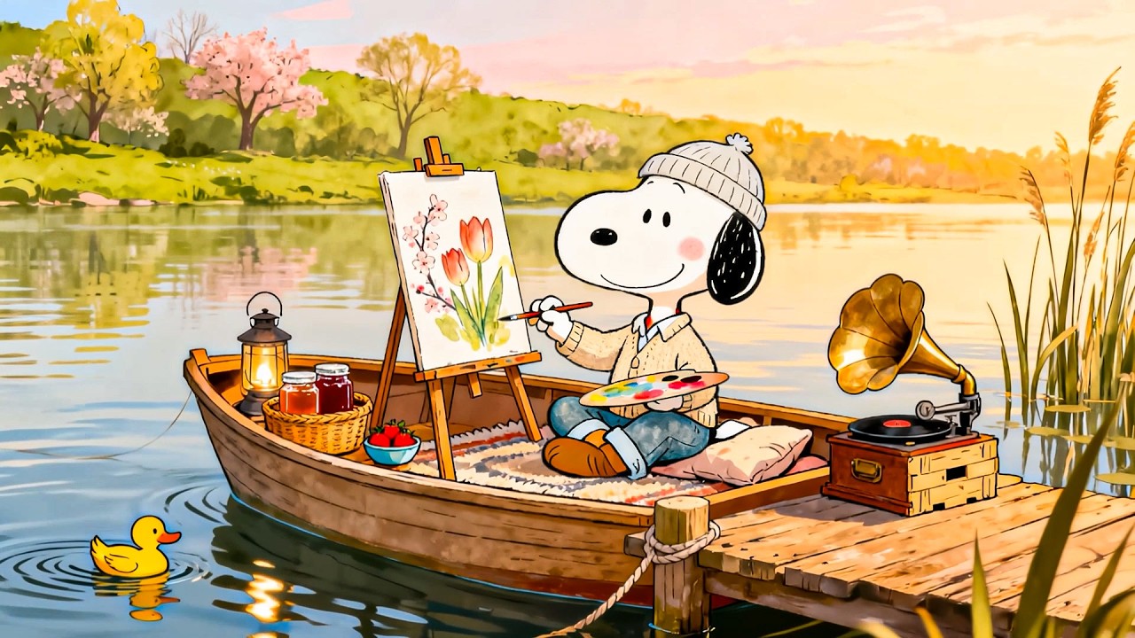 Snoopy’s Spring Lakeside Painting 🌷🎨 Chill Lofi Beats for Study, Focus & Rest