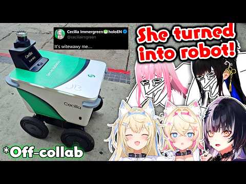Calli & HoloAdvent's Reaction to Cecilia Becoming a Food Delivery Robot IRL