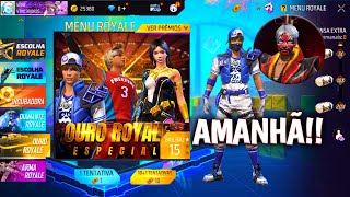 É AMANHÃ!! OURO ROYALE ESPECIAL, INCUBADORA ALUCINAÇÕES, EMOTE GRÁTIS E MAIS - FREE FIRE