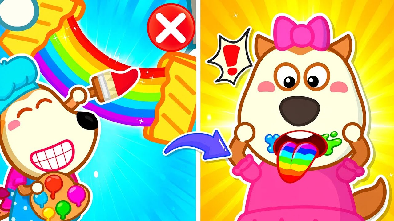 ¡Oh, Lengua Arcoiris!🍭¿Son comestibles las piruletas de arcoíris? |  Wolfoo en Español