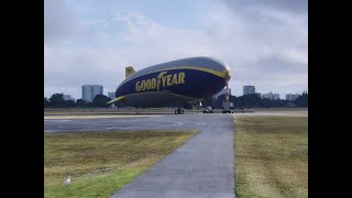 The Goodyear Blimp coming in for a landing in Pompano Beach Florida