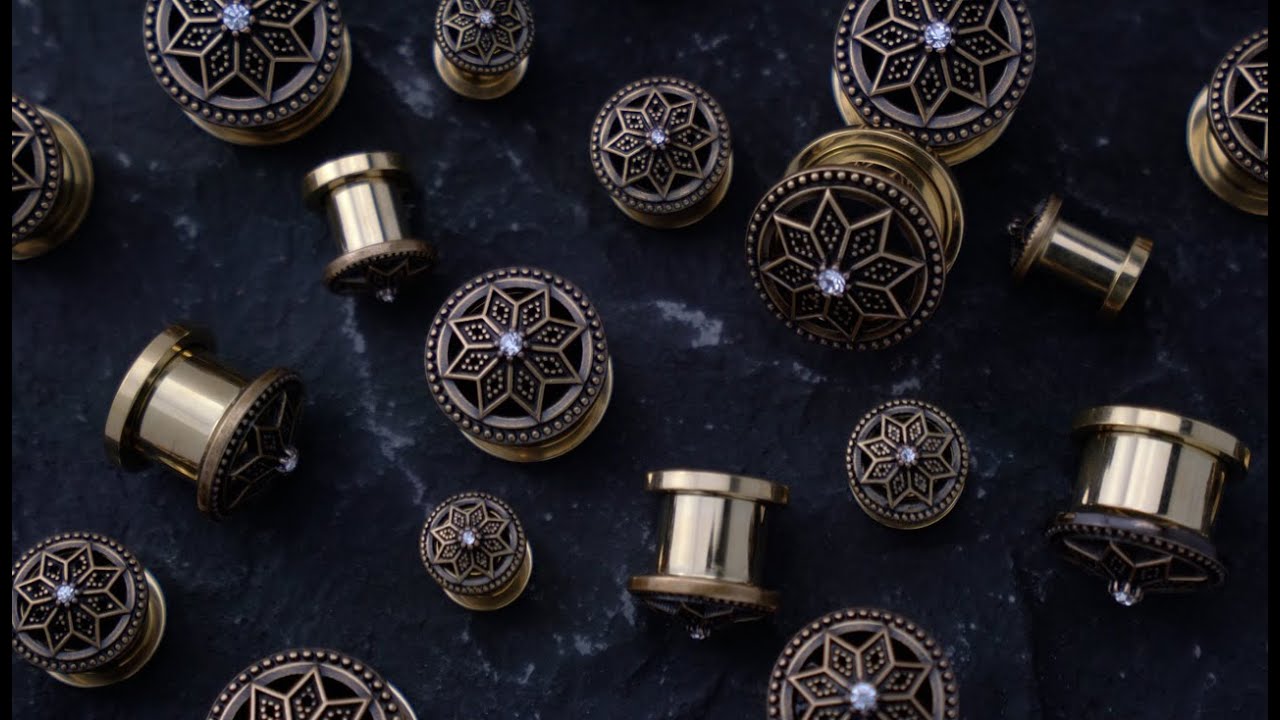 Golden Relic Flower Stainless Steel Tunnel Plugs  (2G - 5/8") | UrbanBodyJewelry.com