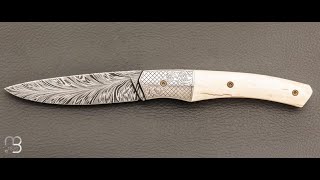 Couteau " 1820 Berthier " par Tim Bernard - Ivoire de mammouth et lame damas plume