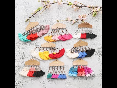 Женские этнические серьги подвески в стиле бохо- трендовые пряди с кисточками различных цветов