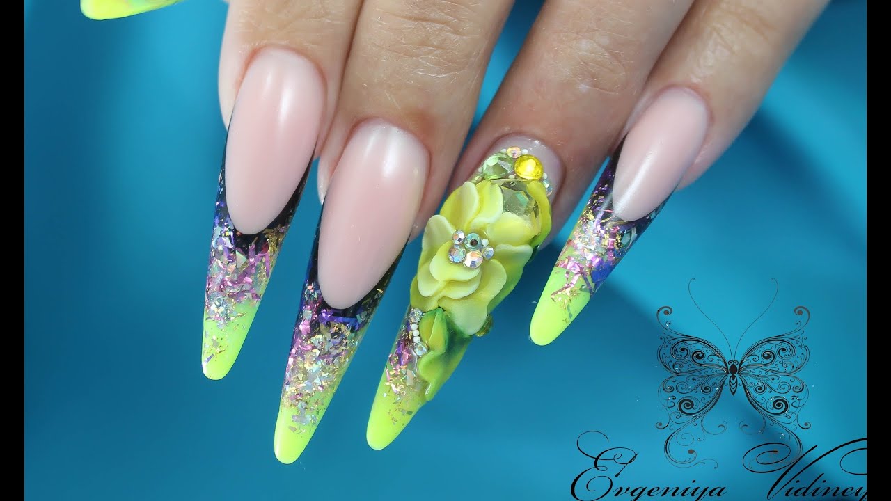 Коррекция СТИЛЕТ/Красивый выкладной френч на большой длине/Длинные ногти