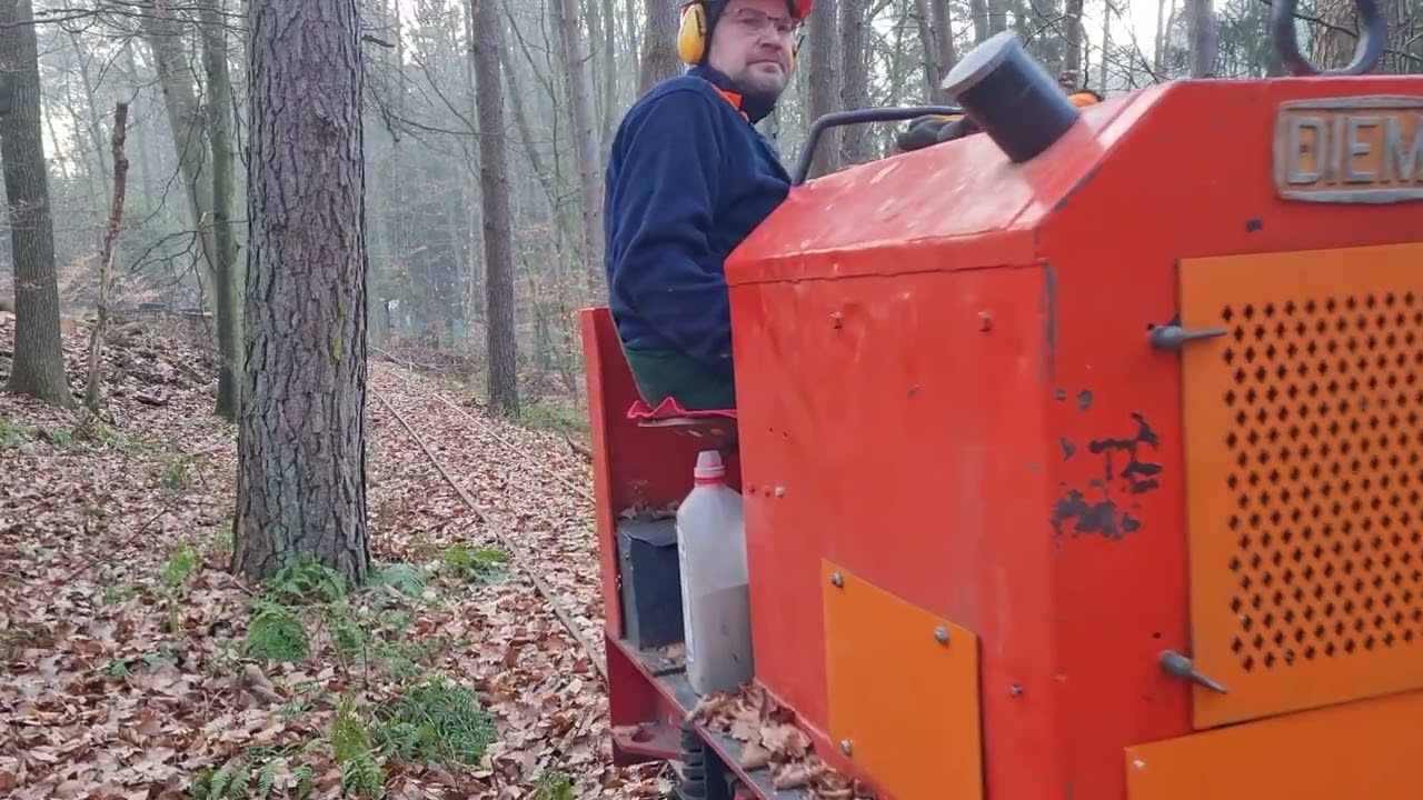 Mit der neuen Motorsäge und der alten Feldbahnlok in den Wald