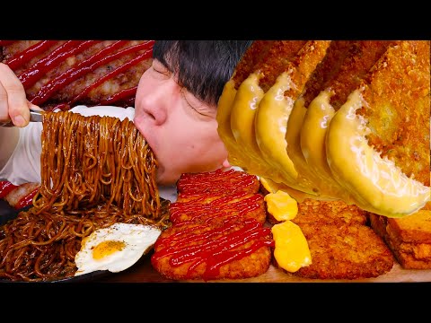 ASMR 트러플 짜장면 곱빼기 &amp;amp; 치즈해쉬브라운 &amp;amp; 칠리멘보샤 먹방 TRUFFLE <strong>BLACK</strong> BEAN NOODLES &amp;amp; CHEESE HASH <strong>BROWN</strong> MUKBANG