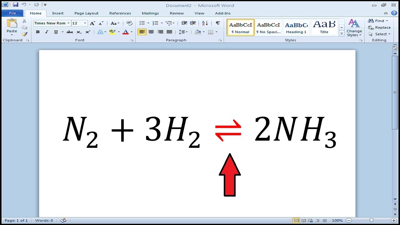 How to write Reversible Reaction Arrow Symbol in Word