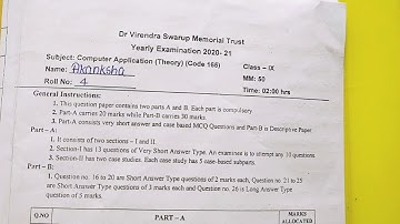Class 9 Computer Application Final exam question paper 2021