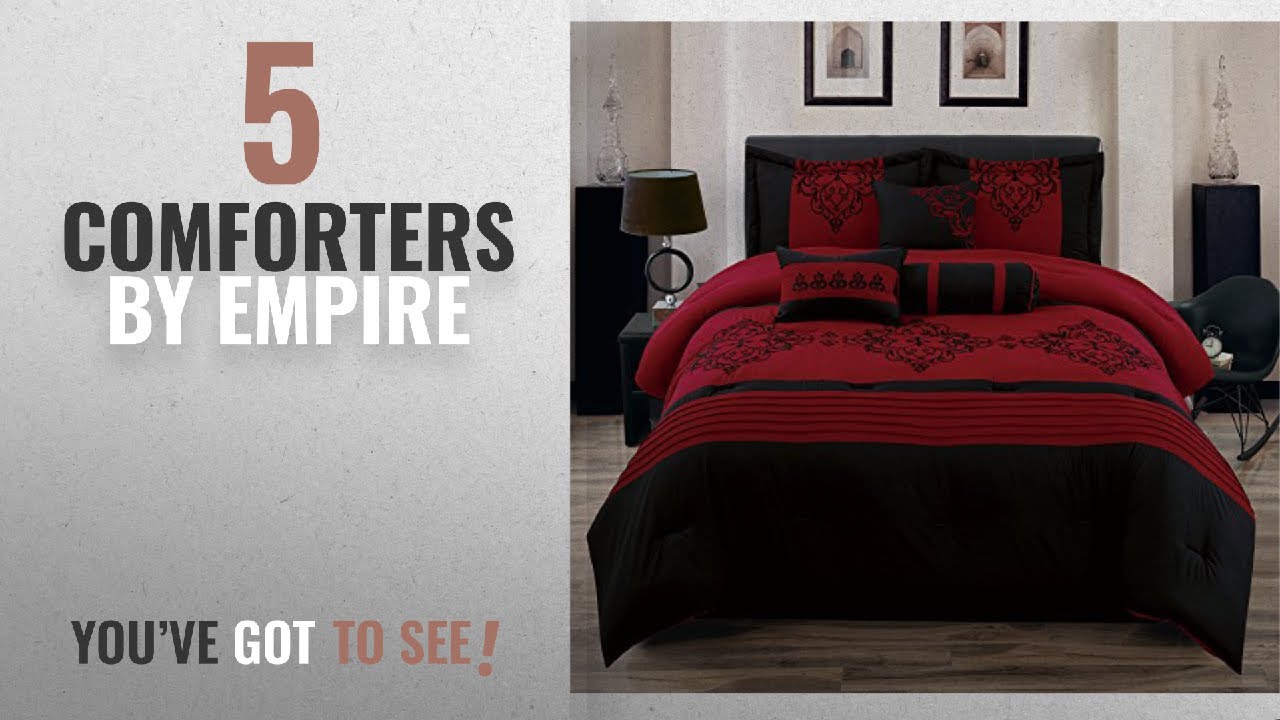 Top 10 Empire Comforters [2018]: 7 Piece Red & Black Oversized Flocking Comforter Set (California