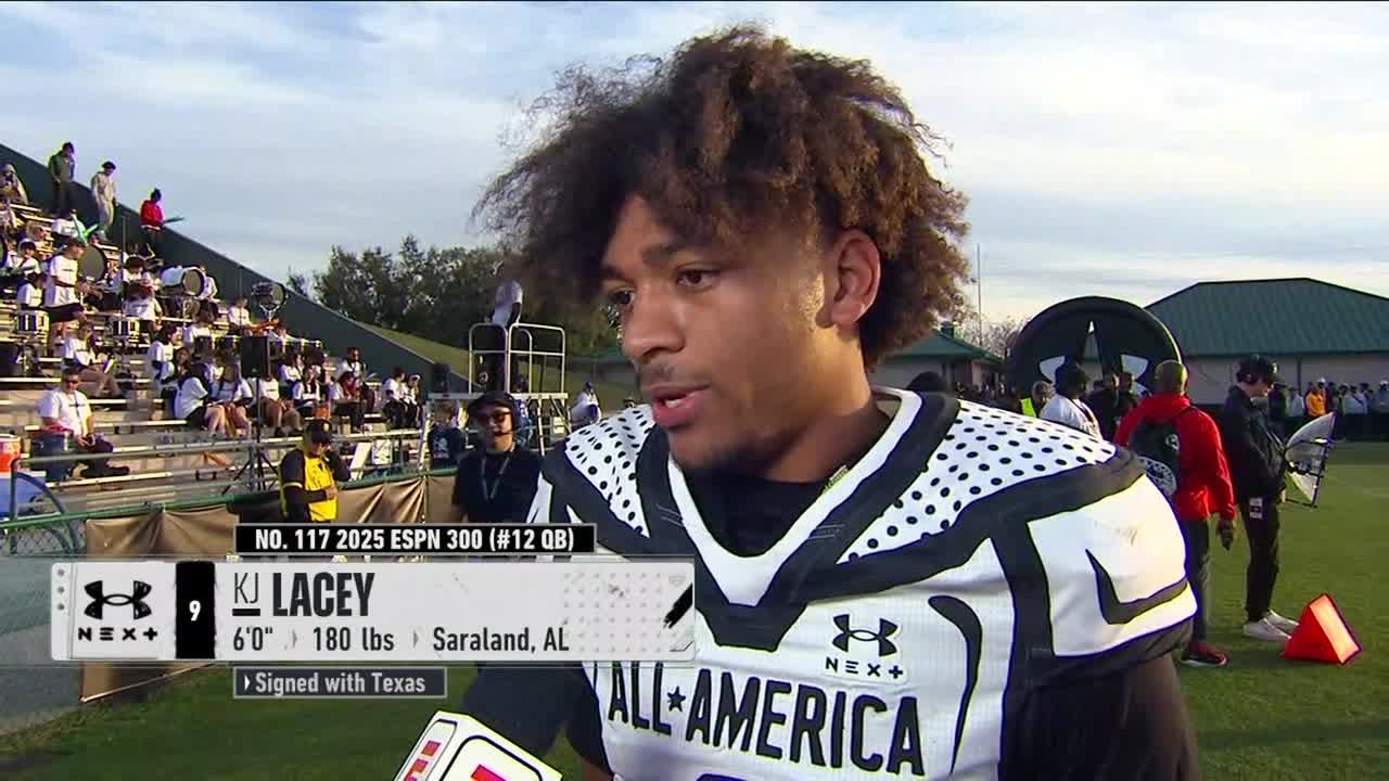 KJ Lacey talks Texas commitment & goals at the All-America Game: 'We want to win a Natty' | SC Next