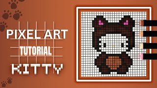 Pixel Art Tutorial: Drawing & Coloring Hello Kitty Bear Step by Step 🎀🐻🎨