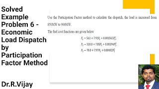 Solved Example Problem 6 - Economic Load Dispatch by Participation Factor Method #psoc