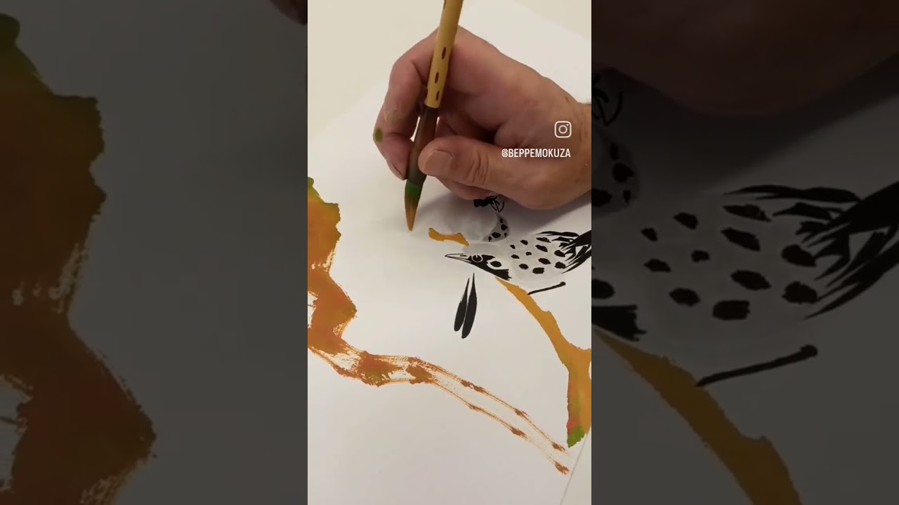 AMAZING Sumi-e painting by zen monk | Birds on a branch