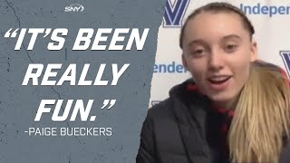 Celebrity Paige Bueckers, Evina Westbrook and Geno Auriemma speak after UConn defeats Villanova 90-52 | SNY Wealth