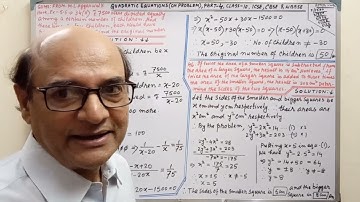 Quadratic equations (Ex-5.5, on problem ), Part-4, Class -10, ICSE, CBSE, WBBSE or Any State  Board.