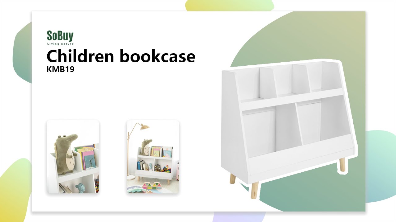 SoBuy KMB78-W Wandplank, hangend opbergrek, kinderkapstok, boekenplank, boekenkast met 1 plank en 5 haken