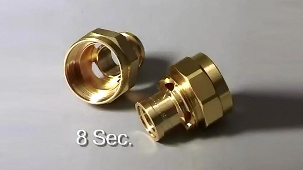 TRANS-BAR TRB55-12 PLUS (example of brass part machined in 8 seconds from bar cut to finished part)