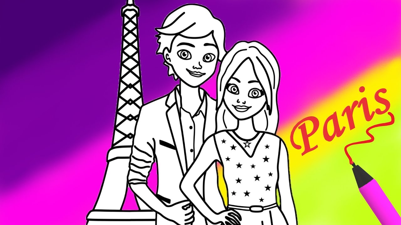 How To Color Miraculous Marinette & Adrien in Paris | Markers - YouTube
