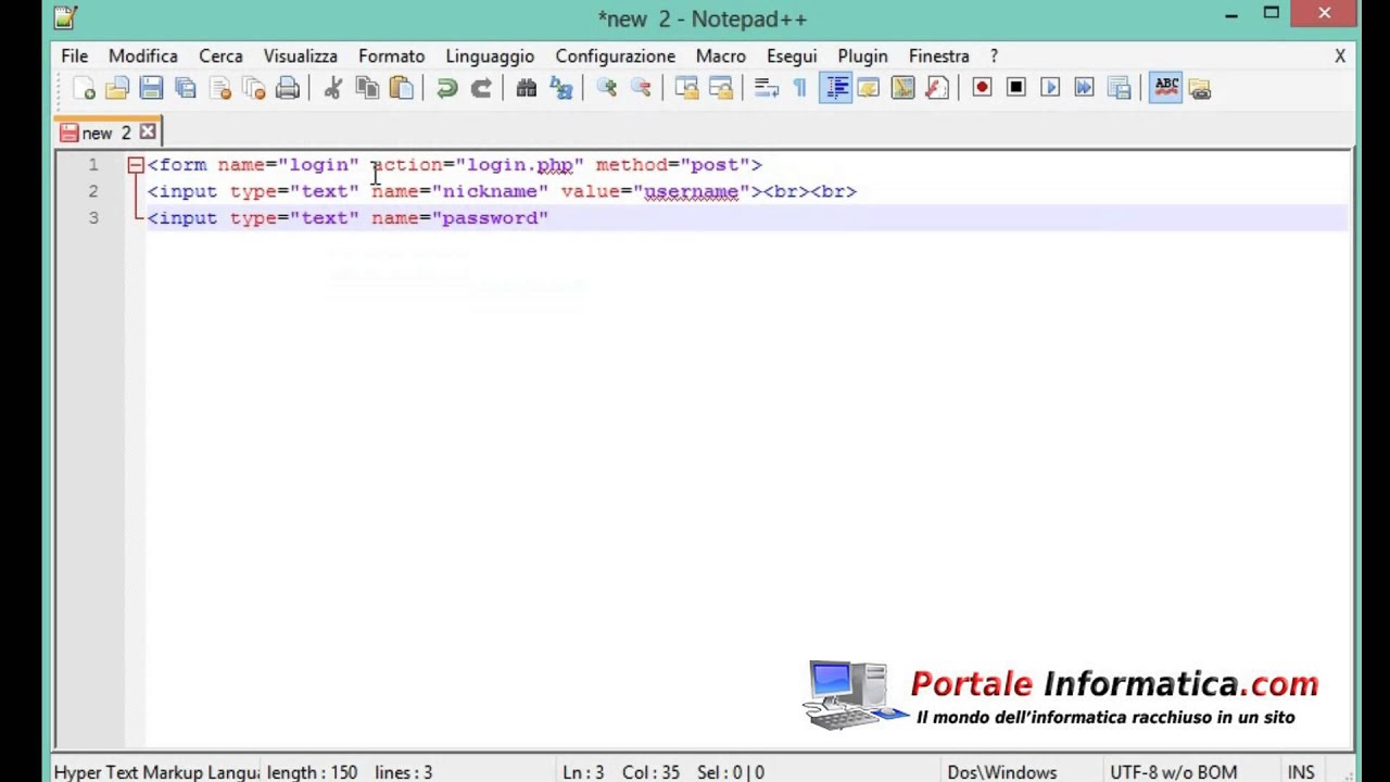 Guida Creare un semplice Form in HTML per il login (