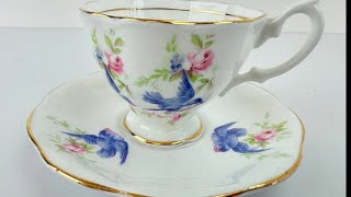 Vintage 1920s ROYAL ALBERT Blue Birds - Duo Demitasse Coffee Cup & Saucer