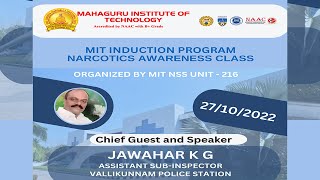 NARCOTICS AWARENESS CLASS   MIT INDUCTION PROGRAM 2022-23