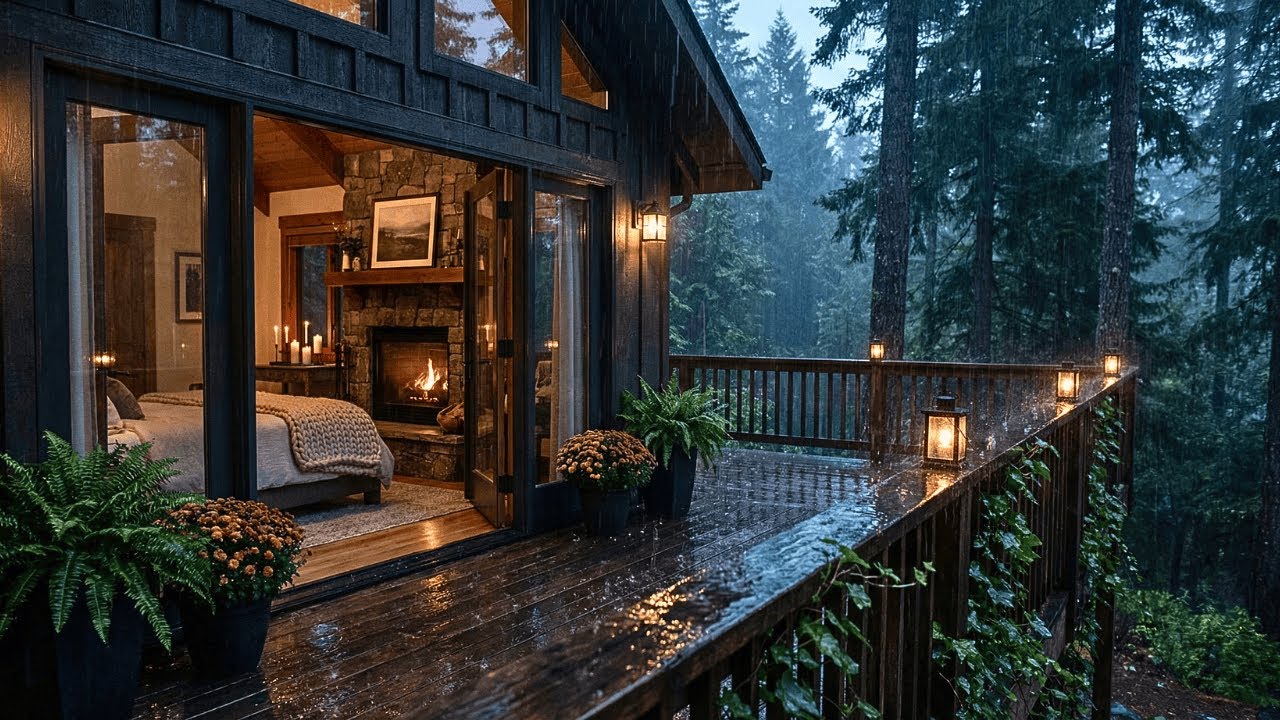 Heavy Rain Sounds  | Deep Rain Ambience in a Forest Cabin