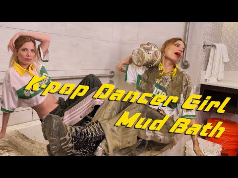 K-pop Dancer Girl Taking a Muddy Bath in Adidas Pants and Leather Boots | Wetlook | Mud Girl | WAM