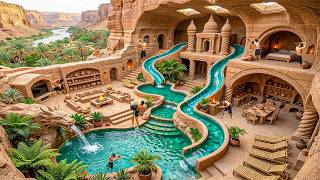 300 Days Building 2-Story Clay Cliff House with Open-Air Bedrooms and Hot Pools Using Primitive Tool