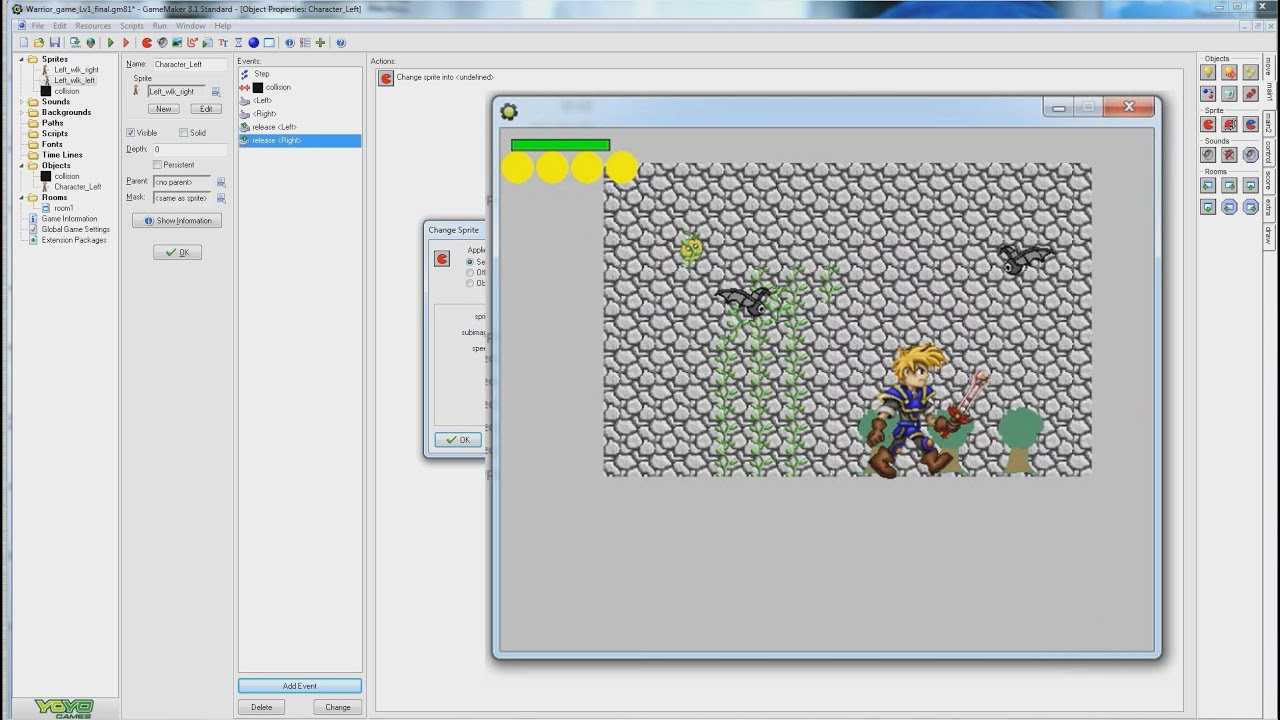 ART155 Part 6 Game Maker health lives and invincibility tutorial