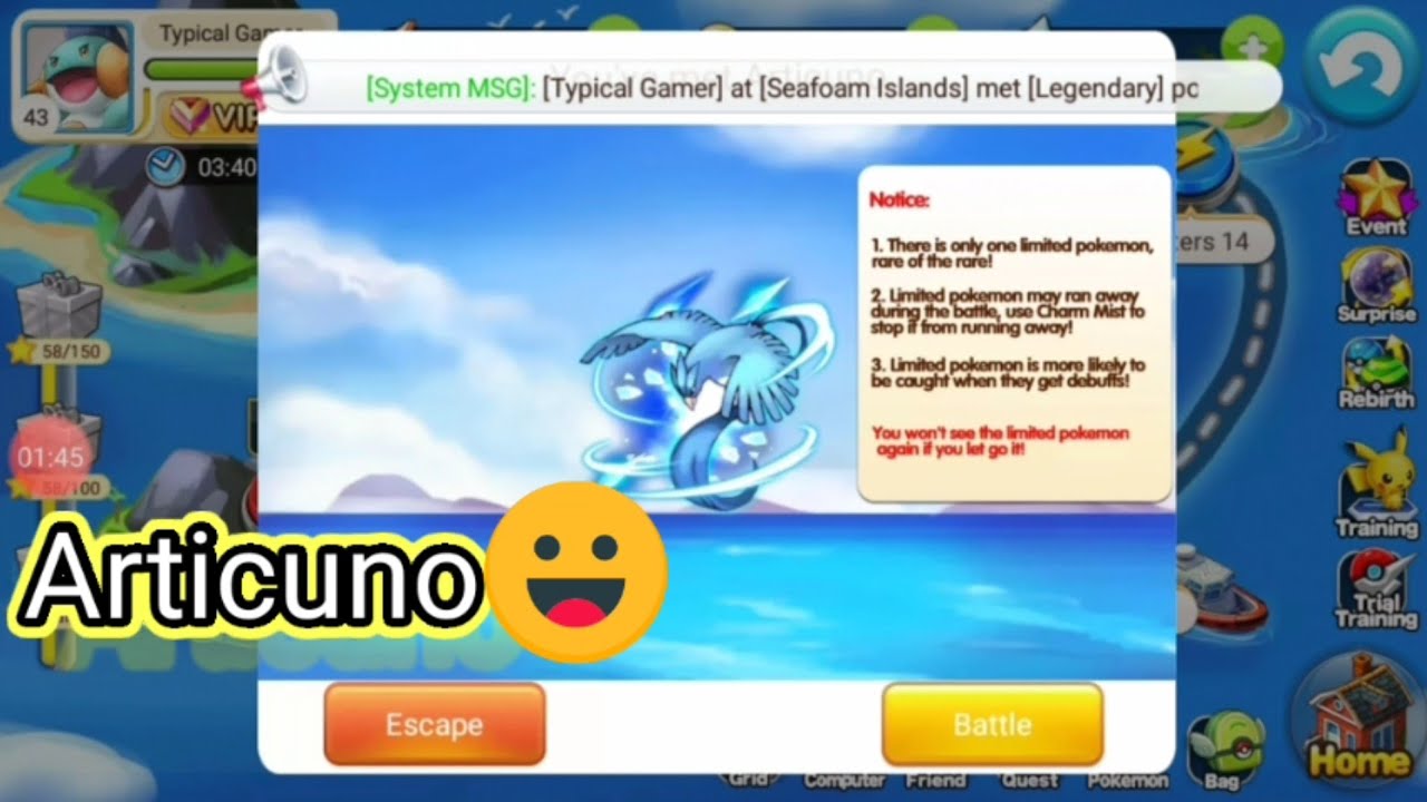 Catching Articuno in only 5 balls in pocket Fantsay | evolve legend By | Typical Gamer