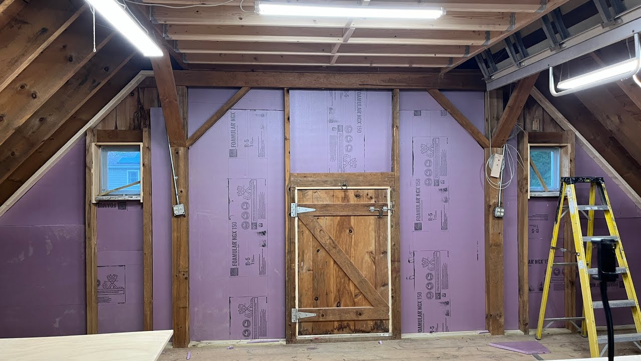 Insulating an exterior wall for a post and beam barn - YouTube
