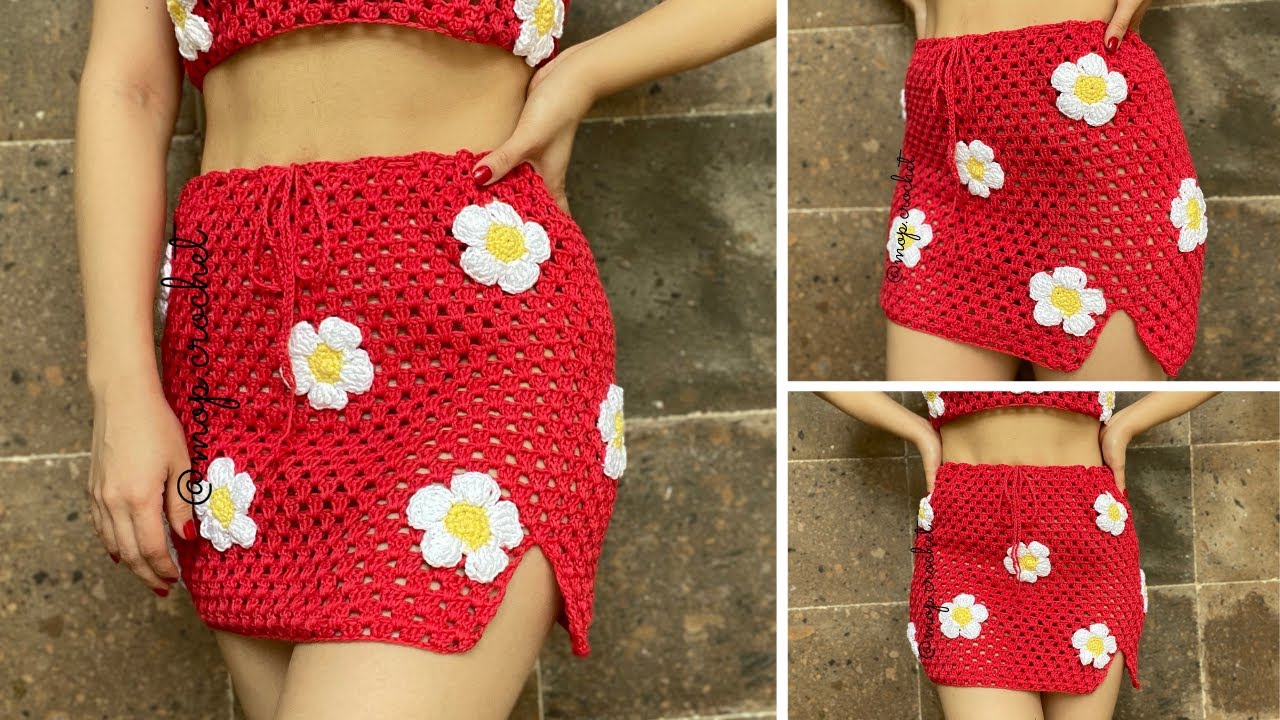 Falda a Crochet con Flores | Punto Granny | Diestra - YouTube
