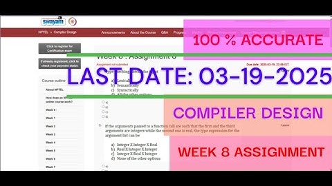 NPTEL Compiler Design Week 8 Assignment Solution  |  Compiler Design Week8 Solution |compiler Design