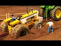 RC TRACTORS WITH TRAILERS STUCK IN MUD, TRACTOR WITH HEAVY FARM MACHINERY AT WORK, TRAKTOR ACTION