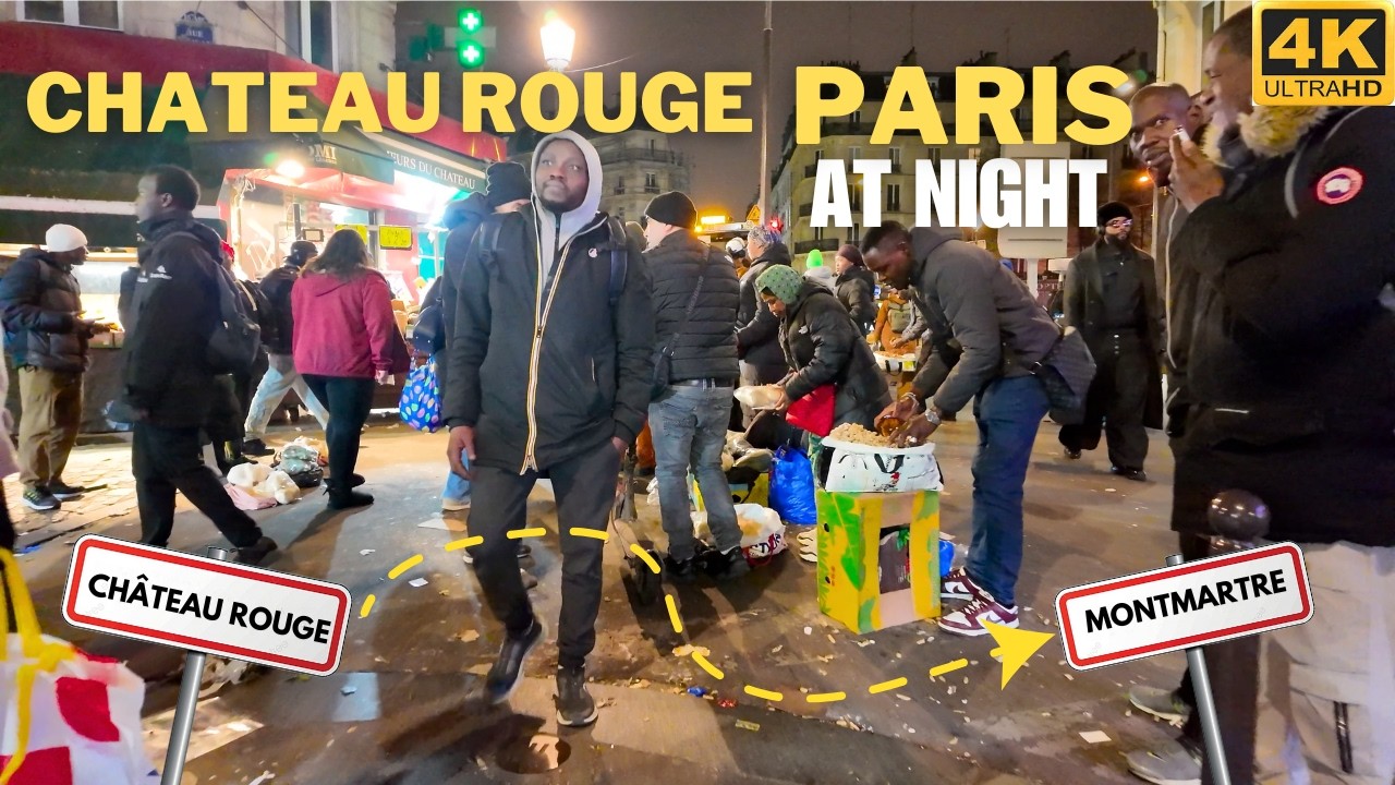 🇫🇷 Marche de Château Rouge to Montmartre At Night - Paris France