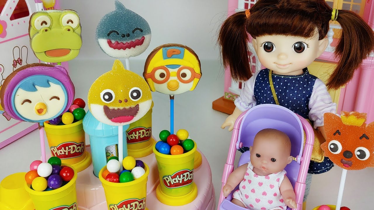 Baby Shark jelly and pororo Chocolate and Play doh surprise cooking toys baby Doll play - 토이몽