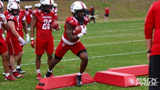 NC State running back drills during 2024 spring practice