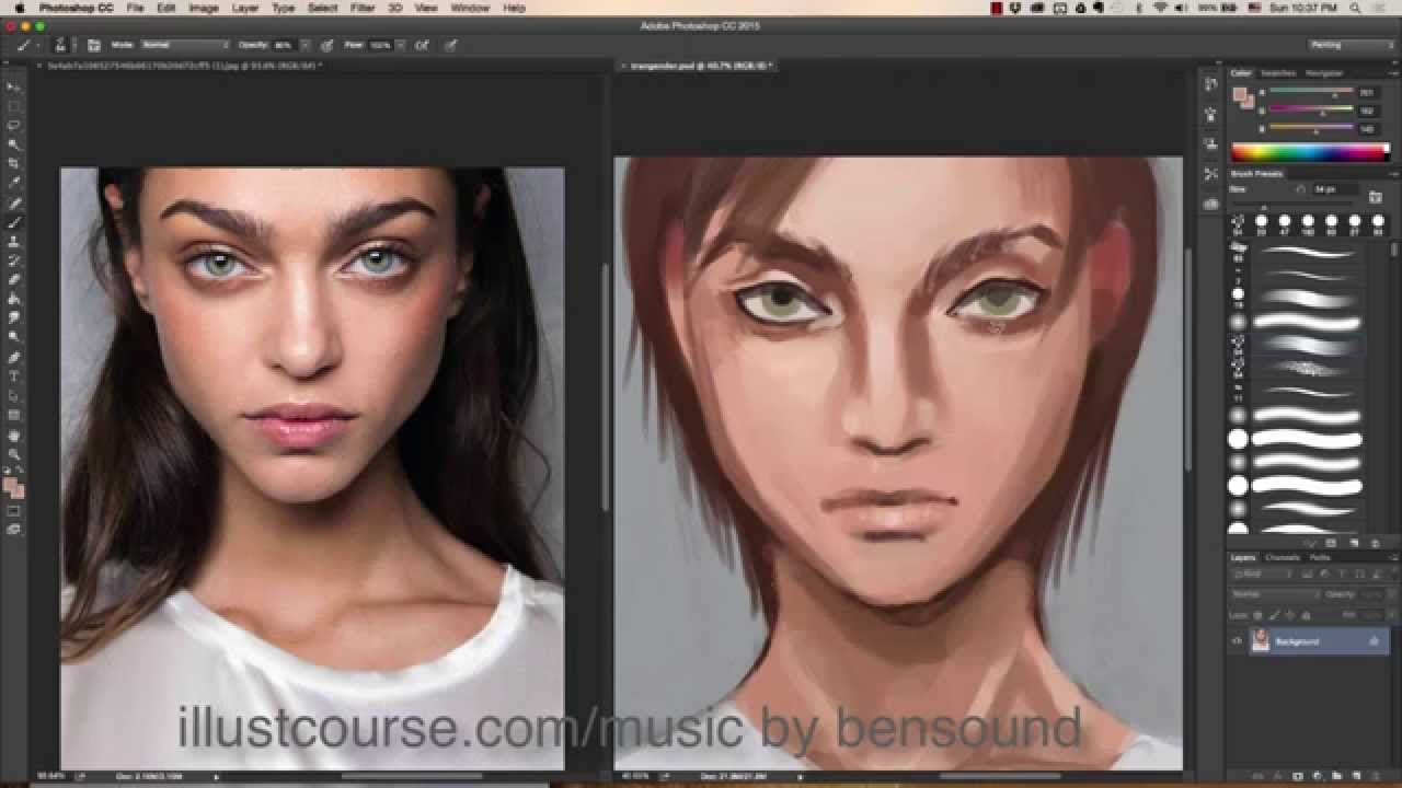 การวาดการ์ตูนในคอม | digital painting จากหญิงกลายเป็นชาย | Adobe photoshop