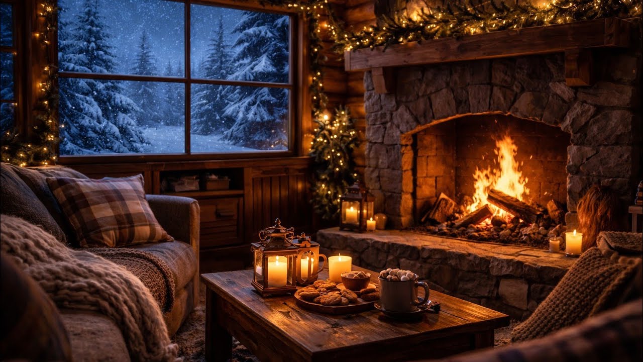 ليالي شتوية دافئة 🔥 Cozy Winter Fireplace | Relaxing Night Vibes