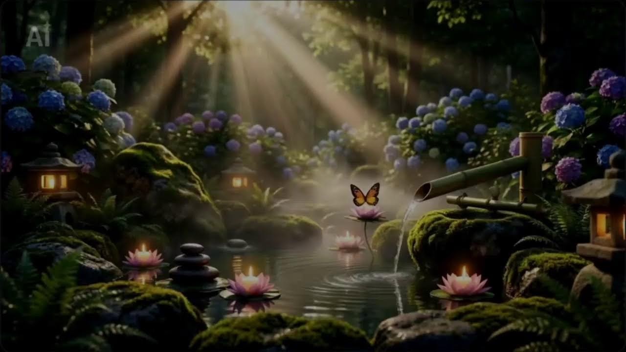 Zen Healing Garden 🌿 Bamboo Flute & Water Sounds | Deep Sleep Music 60 Minutes
