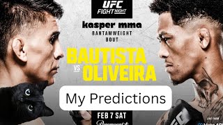 My Predictions and Betting Tips for UFC Fight Night: Bautista vs Oliveira (Full Card Predictions)