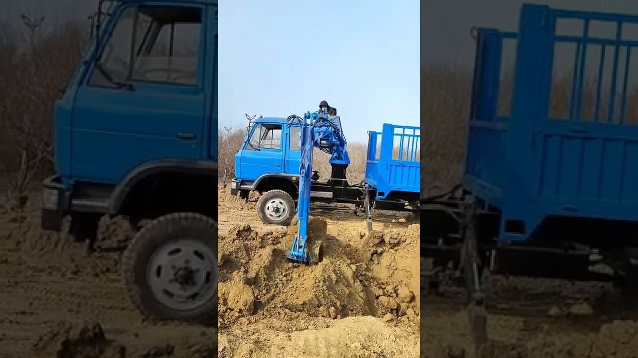 jcb land truck, excavator work together