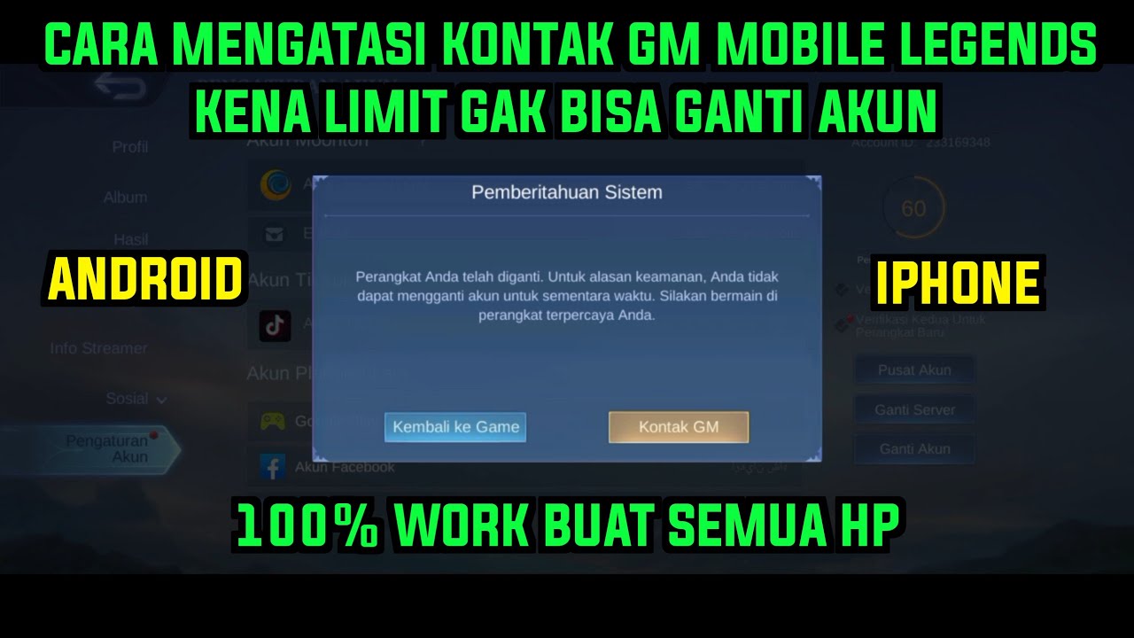 CARA MENGATASI KONTAK GM MOBILE LEGENDS TIDAK BISA GANTI AKUN | CARA ...